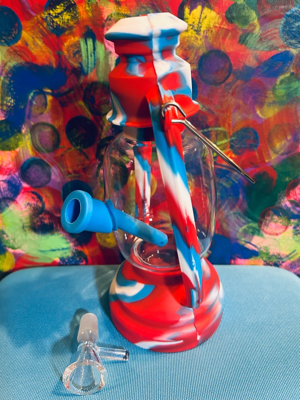 Red White and Blue Glass/Silicone Lantern-Style Water Piece